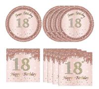 40PCS 18th Birthday Decorations for Girls - Rose Gold & Pink Party Supplies Included: Rose Gold Plates & Napkins