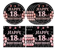 40PCS 18th Birthday Decorations for Girls Rose Gold Sweet Eighteen Years Old Birthday Party Tableware Include 18th Birthday Paper Plates and Napkins for Girls Kids Children