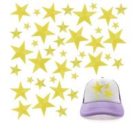 40PCS 4 Sizes Iron On Stars Patches, Yellow Sew on Patches Applique Repair Patch Star Embroidered Applique Decorative Iron On Patch for Clothes, Hats, DIY Crafts, Backpack, Home Decoration