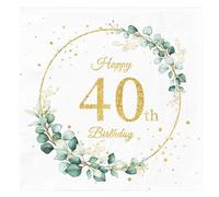 40Pcs 40th Birthday Day Napkins Sage Green Eukalyptus Birthday Day Party Table Decorations Disposable Paper Serviettes for Women Men Him Her Party Decorations