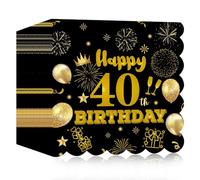 40pcs 40th Birthday Paper Napkins,13 x 13 inch Disposable Black and Gold Scalloped Dessert Cocktail Napkins for Birthday Wedding Anniversary Reception Event Decorations