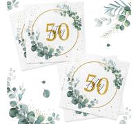 40Pcs 50th Birthday Napkins, Sage Green Napkins Eukalyptus Gold 50th Anniversary Party Serviettes for Cocktail Wedding Anniversary