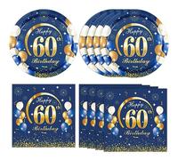 40PCS 60 Birthday Decorations for Men Navy Blue and Gold 60th Birthday Party Disposable Dinnerware Set Plates, Paper Napkins Party Supplies for Men Cheers to 60 Years