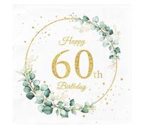 40Pcs 60th Birthday Day Napkins Sage Green Eukalyptus Birthday Day Party Table Decorations Disposable Paper Serviettes for Women Men Him Her Party Decorations