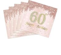 40PCS 60th Birthday Decorations for Women Rose Gold 60th Birthday Napkins Rose Gold Theme 60 Year Old Napkins Disposable Cocktail Beverage Napkins for Women 60 th Natal Day Party Supplies