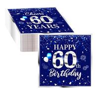 40Pcs 60th birthday Napkins Party Decorations 60 Years Old Sliver Blue Disposable Birthday Beverage Dessert Cake Table Decorations 2-Ply Sliver Blue Men