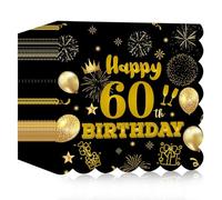 40pcs 60th Birthday Paper Napkins,13 x 13 inch Disposable Black and Gold Scalloped Dessert Cocktail Napkins for Birthday Wedding Anniversary Reception Event Decorations