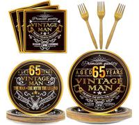 40pcs 65th Birthday Decorations Kit for Men Women 65th Birthday Plates and Napkins Black Gold Vintage 1960 65th Party Tableware Set for Happy 65th Birthday Anniversary Party Decorations Supplies