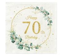 40Pcs 70th Birthday Day Napkins Sage Green Eukalyptus Birthday Day Party Table Decorations Disposable Paper Serviettes for Women Men Him Her Party Decorations