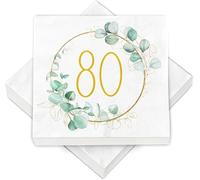 40Pcs 80th Birthday Napkins, 16.5cm Party Decorations for Men Women | Eucalyptus wreath happy birthday paper serviettes, elegant table decorations for 80th parties and family meals