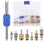 40pcs AC Valve Core Kit, Car Air Conditioner Valve Core Accessories A/C R12 R134a Refrigeration Valve Core with Double-Head Disassembly and Installation Remover Tool Tire Tyre Valve Set for Most Cars