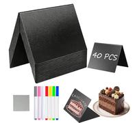 40Pcs Acrylic Mini Chalkboard Signs V-Shaped,Erasable Small Blackboard,Food Labels for Buffet with 7 Pens 1 Cloth,Mini Chalk Boards for Buffet Bakery Cafe Party Office Classroom