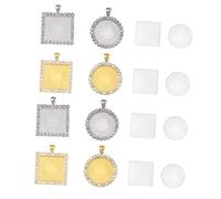 40Pcs Alloy Bezel Tray Earring Settings with Glass Cabochons Square Round Bases for DIY Jewelry Making Craft Supplies