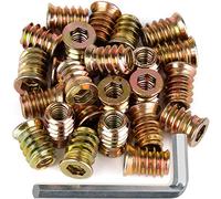 40Pcs Anwenk 1/4"-20 x 15mm Furniture Screw in Nut Threaded Wood Inserts Bolt Fastener Connector Hex Socket Drive for Wood Furniture Assortment (with Hex Spanner)