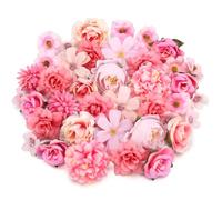 40PCS Artificial Flowers Heads Small Pink Artificial Flowers for Cake Decorations, Silk Faux Craft Flowers Pink Roses for Flower Wall Panel DIY Party Cake Hair Decorative Bridal Bouquet Wedding Party