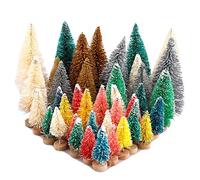 40Pcs Artificial Mini Sisal Christmas Trees, Mini Pine Tree with Wood Base Assorted Color, Bottle Brush Christmas Trees Plastic Winter Snow Tabletop Ornaments for DIY Home Party Xmas Decor(40pcs)