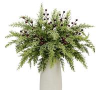 40Pcs Artificial Pine Needle Branches with Holly Berry Stems Fake Christmas Greenery Picks Cedar Pine Sprigs Evergreen Sprays for Xmas Tree Garland Wreath Flower Arrangement Winter Decorations (Red)