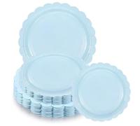 40pcs Baby Blue Paper Plates Disposable Party Tableware Set,7/9 Inch Pastel Light Blue Plate Scalloped Checkered Dessert Plates for Boys Girls Birthday Bridal Baby Shower Wedding Picnic Party Plate