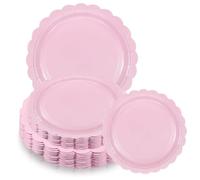 40pcs Baby Pink Paper Plates Disposable Party Tableware Set,7/9 Inch Pastel Light Pink Plate Scalloped Checkered Dessert Plates for Girls Birthday Bridal Baby Shower Wedding Picnic Party Plate