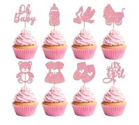 40Pcs Baby Shower Cupcake Toppers, Glitter Oh Baby It's a Girl Cupcake Picks Babyshower Cake Decorations for Gender Reveal Girl Birthday Party Supplies
