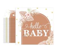 40PCS Baby Shower Napkins Boho Gold Polka Dot Baby Paper Napkins Disposable Bohemian Pampas Grass Floral Dessert Napkins for Gender Reveal, Birthday, Bridal Shower Party Supplies