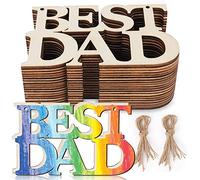 40pcs Best Dad Unfinished Wooden Craft Gift Tags with String for Father's Day Gifts, Dad's Birthday Decorations