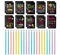 40Pcs Bible Verse Notepad Bible Pencils for Kids Bulk Religious Inspirational Black Notebooks Pencils Mini Daily Prayer Faith Journals Pocket Notepads Bible Gifts for Classroom Sunday School Supplies