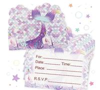 40pcs Birthday Invitations for Girls, Lovely Mermaid Themed Party Invitations Cards, Kids Party Invitations for Girls Double-Sided Printed (Purple)