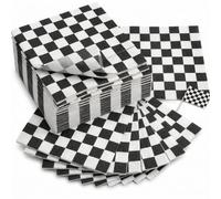 40PCS Black and White Checkered Paper Napkins - 2-Ply Party Serviettes | 40 Pieces Bulk Pack, 2-Ply Absorbent Paper, 33cm Unfolded Square Size, Black And White Chequered Pattern