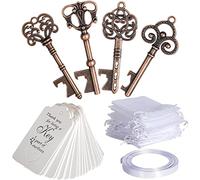 40Pcs Bottle Openers with Vintage Key and Companion Card, Organza Bag and Ribbon for Wedding Party, Favours, Rustic Decoration (40 Pieces Copper)