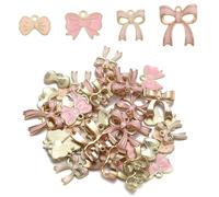 40pcs Bow Charms for Jewelry Making, 4 Style Pink Bowknot Pendant Charm Cute Enamel Bow Charms Bow Tie Charms for Necklace Bracelet Earrings Jewellery DIY Craft Supplies