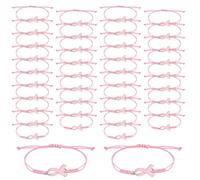 40pcs Breast Awareness Bracelets, Adjustable Cord Pink Ribbon Braided Bracelets Inspirational Accessories for Women Party Favors Charity Social Welfare Event Supplies