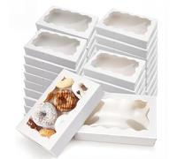 40PCS Brownie Box, Cookie Boxes 18x11x4cm Rectangle Bakery Box with Window White Treat Boxes for Macaron Dessert Pastry Cupcakes Doughnuts