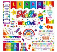 40PCS Bulletin Board Decor, Colorful Inspirational Wall Decorative Sign Positive Word Cards Rainbow Style Waterproof Thick Cardstock Accent Set for Middle High School Classroom Home Teachers Students