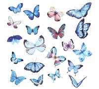 40Pcs Butterfly Stickers, Transparent Blue Butterfly Decals Waterproof Decorative Stickers for Scrapbooking Junk Journal Laptop Luggage Water Bottles Phone Case DIY Craft Projects (20 Styles)