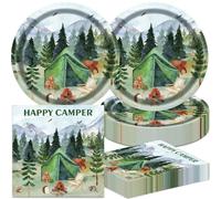 40pcs Camping Party Decorations Forest Camping Birthday Party Supplies Happy Camper Plates and Napkins for Kid,Suitable for 20 Guests