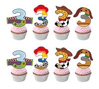 40pcs Cartoon Story Cupcake Toppers 3rd Birthday Decorations for Boys Girls 3rd Birthday Party Supplies