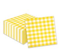 40PCS Checkered Gingham Paper Napkins, 25cm x 25cm Yellow Disposable Cocktail Beverage Napkins Gingham Serviettes for Cocktails, BBQ Parties, Aftetnoon Tea, Restaurant, Bar, Picnic, Party