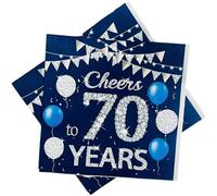 40PCS Cheers to 70th Year Birthday Napkins Blue and Silver 70th Birthday Celebration Party Decoration Napkins Birthday Table Decoration Party Supplies Navy Blue Evening Napkin for Men and Women