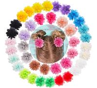 40pcs Chiffon Flower Baby Girl Hair Clips 2" Tiny Baby Flowers Hair Clips Ribbon Lined Clips for Infants Toddlers Kids