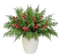 40Pcs Christmas 3D Artificial Pine Branches and Holly Berry Picks, 12.6 Inch Real Touch Faux Cedar Stems Fake Foliage Greenery Sprigs for Vase DIY Crafts Wreath Garland Holiday Home Decor (Red)