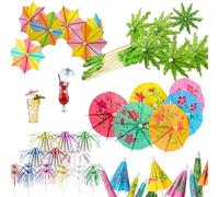 40pcs Cocktail Accessories for Drinks, Reusable Paper Cocktail Umbrellas Decoration, Sparkling Fireworks Sticks, Coconut Palm Trees for Summer Beach Party Food Cocktail Drink Party Decoration