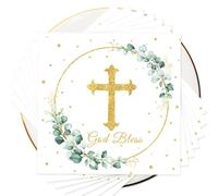 40Pcs Cross First Holy Communion Napkins, Eucalyptus Green Cross Design, First Holy Communion Decorations, God Bless Napkins Baptism Christening Napkins, 33x33cm