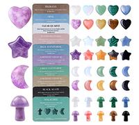 40pcs Crystal Heart Moon Star Mushroom Shape Natural Healing Worry Stone Bulk Polished Love Gemstone Handmade Pocket Set Bulk Balance Meditation Mother's Day Christmas Gift