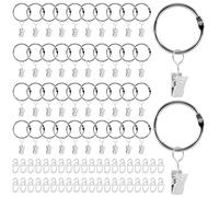 40Pcs Curtain Rod Ring Clips Set, 35mm ID Metal Drapery Ring Clips, Rustproof Hanger Ring Hook Clip, Shower Blind Clip Rings with S Plastic Hooks, Curtain Hangers Clips for Window Bathroom Kitchen