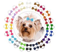 40PCS Cute Puppy Dog Small Bowknot Hair Bows with Rubber Band, Handmade Hair Accessories Pet Grooming Tiny Bowknot Hair Bows for Cat Puppy Party Birthday, Mix Colors Puppy Yorkie Dog Hair Bow