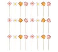 40pcs Daisy Flower Cake Picks for Dessert Decoration, Paper Wood | Lifelike Daisy Shapes, Vibrant Colours and Delicate Design, Bridal Shower or Girl Shower Tables Random Color