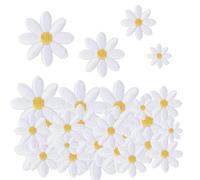 40PCS Daisy Flower Iron on Patches - 4 Sizes White Daisy Embroidery Sew on Patches for Clothing Repair - Iron on Flowers for Clothes, Bags, Hats - Embroidered Applique Patch for DIY Crafts