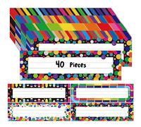40PCS Desk Nameplates, 4 Designs Double Sided PET Film Desk Name Tags Erasable & Reusable Traditional Manuscript Name Plate Colorful Decoration for Student School Classroom Organization (10” x 2.8”)