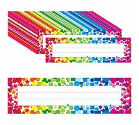 40PCS Desk Nameplates, Double Sided PET Film Confetti Desk Name Tags Erasable & Reusable Traditional Manuscript Name Plate Classroom Decoration for School Student (10” x 2.8”)